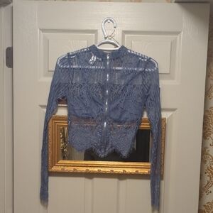 Elegant Blue Lace Women Top